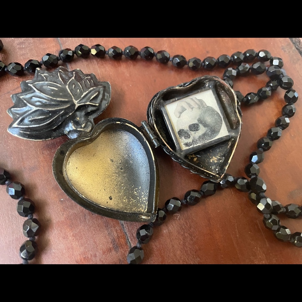 Sacred heart skull milagro locket goth memento Mori jewelry Victorian FIRM